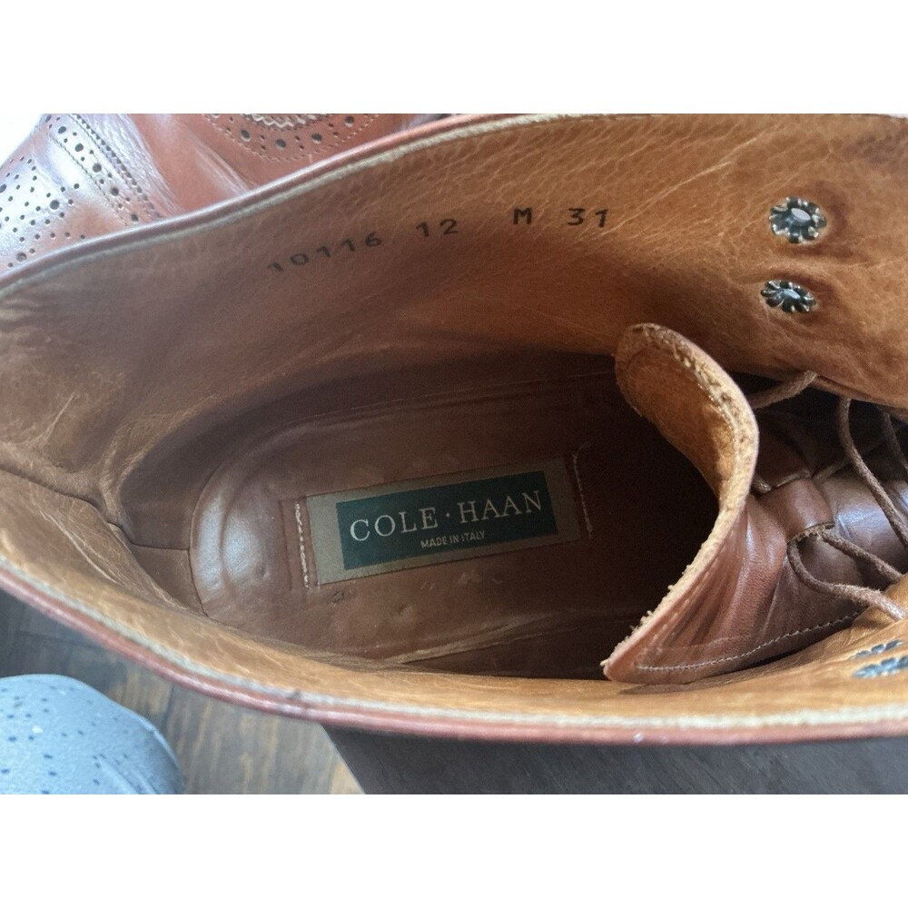 Vintage Cole Haan 10116 Italy Mens 12 M Brown Leather Wingtip Brogue Dress Boots - Picture 7 of 7
